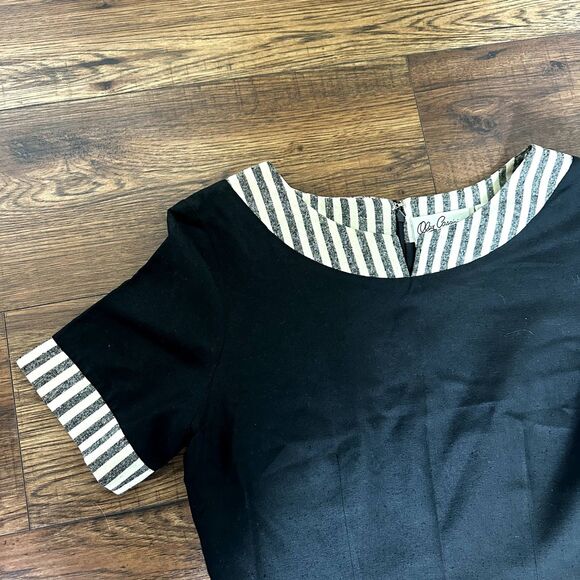 Vintage Oleg Cassini Silk Black Fitted Dress Classic 80s Stripe Sleeve Size 8 - Picture 2 of 9